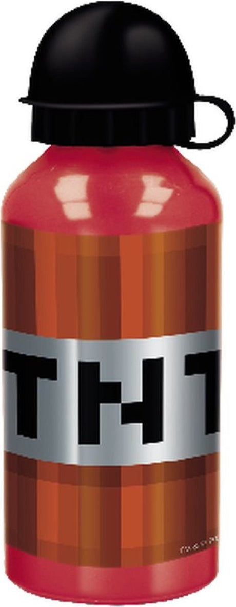 Stor Minecraft Trinkflasche aus Aluminium – 400 ml – leicht – auslaufsicherer Schraubverschluss – Trinkflasche für Kinder – Rot Schwarz