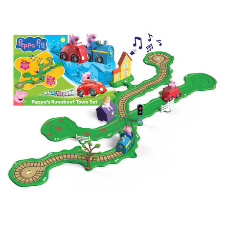 Gear2play Peppa Pig Whiz Around – Spielset „Peppas Ringstraße durch die Stadt“ – Modulare Strecke für herumflitzende Fahrzeuge – interaktiv mit Musik und Sound
