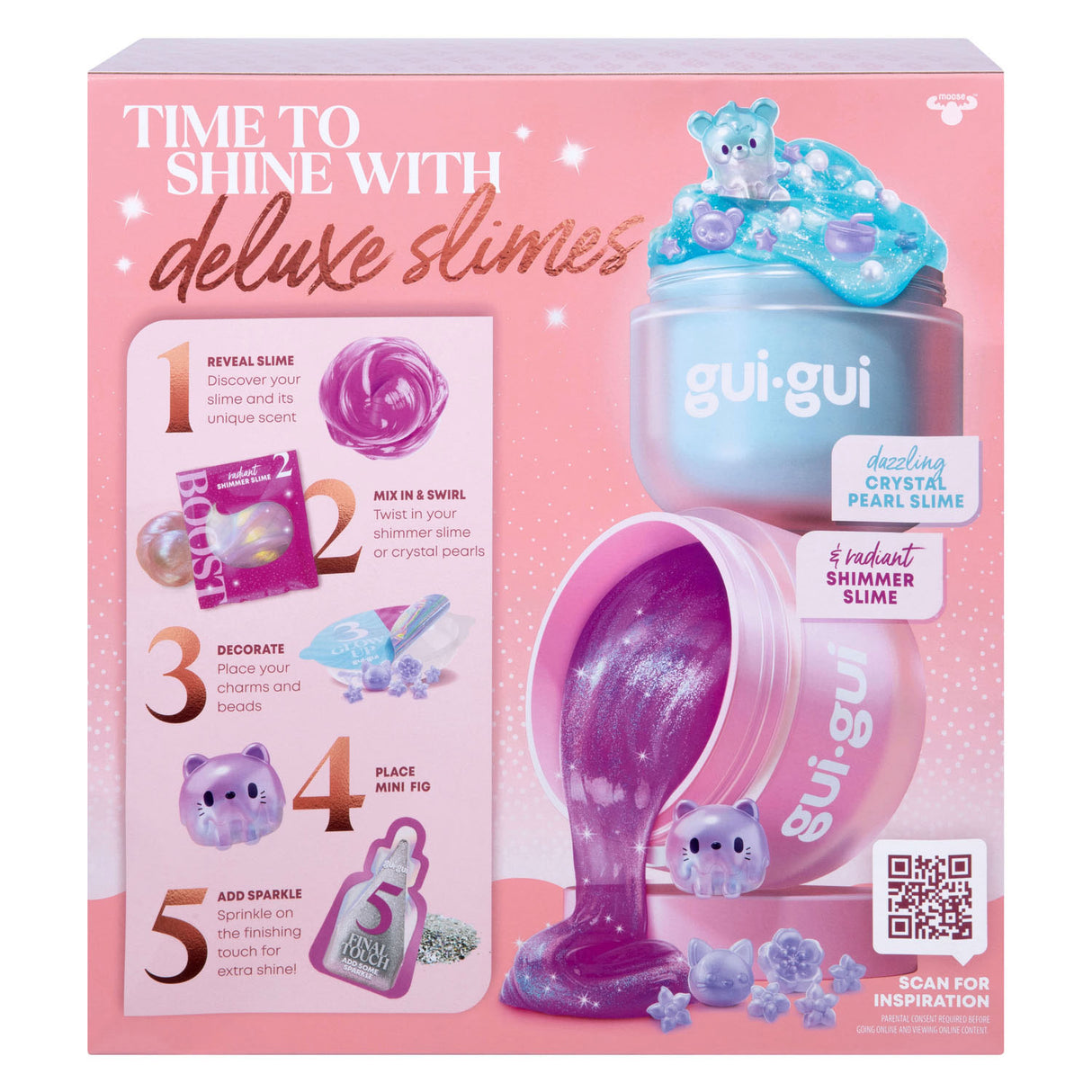 Moose toys gui gui slijm - shimmer deluxe duo pack - maak je eigen sprankelende, geurende slime