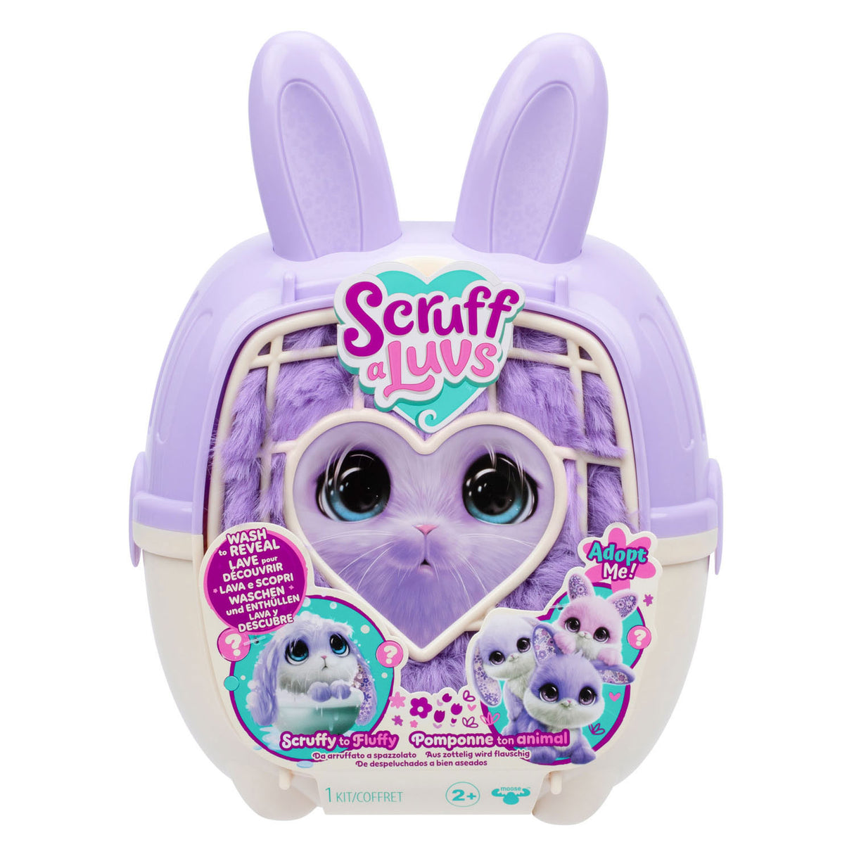 Moose toys scruff a luvs - paarse mystery knuffel in draagmand - konijntje
