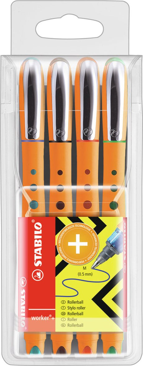 Stabilo Worker - Tintenroller - mittel 0,5 mm - Etui mit 4 Farben