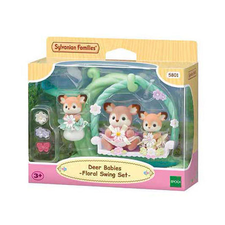 Sylvanian Family 5801 Hirschbaby – Blumenschaukel – 3 samtweiche Spielfiguren