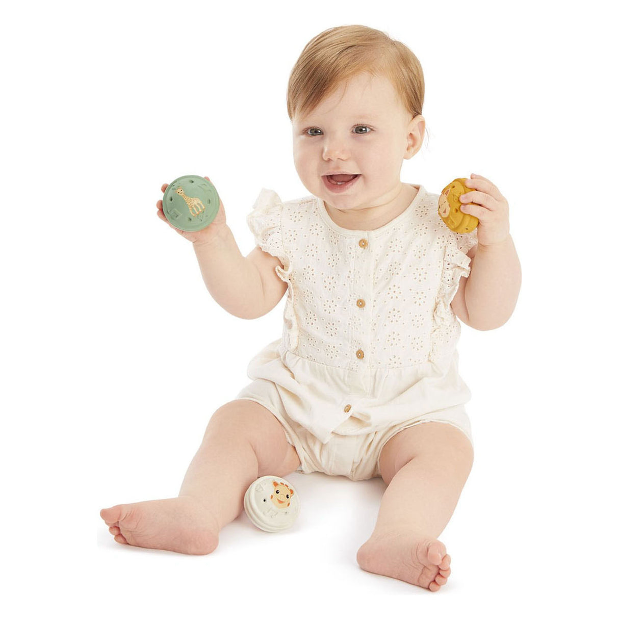 Sophie die Giraffe Musikspielzeug – 5-Sinne-Kollektion – Spielzeugball – Babyspielzeug – 100 % Naturkautschuk – ok-biobasiert – ab 3 Monaten – gelb weiß grün – 3 Stück