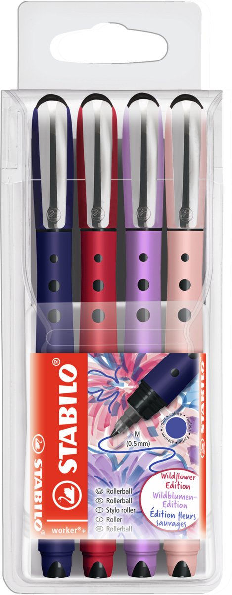 Stabilo worker+ - rollerball 0.5 mm - naturecolors wildflower - etui met 4 kleuren