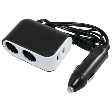 12V-Standardadapter auf 2x Uni-Buchse und 2x USB-a