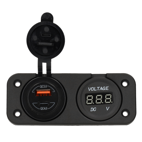 Power line digitale voltmeter 10-30v en usb-a + usb-c lader - inbouw