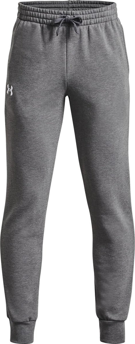 Under Armour UA Rival Fleece Joggers – Graue Jungen-Sporthose – Castlerock Light Heather – Weiß