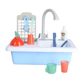 Spülbecken mit echtem Wasserhahn und farbwechselndem Geschirr