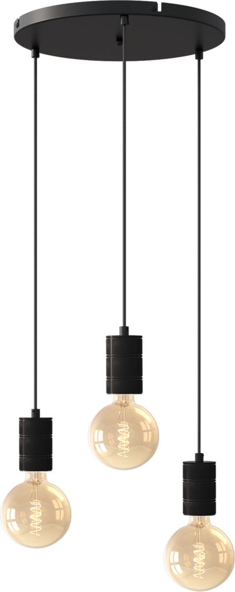 Calex retro plafondlamp - 3x e27 - hanglamp industrieel - ø40cm pendellamp rond - zwart