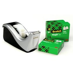 Plakbandhouderset c60-st4 zilver scotch + 4 rollen magic tape 19 mm x 33 m