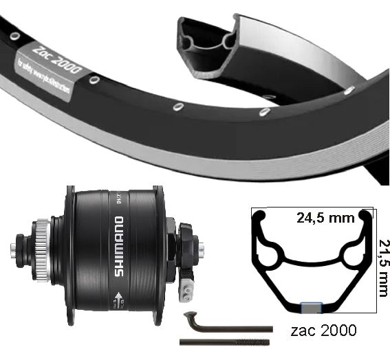 Shimano Voorwiel 28 inch 622 shimano naafdynamo v-brake disk centerlock qr uitval