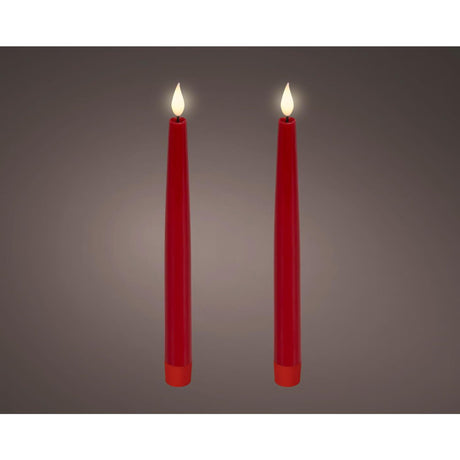 Lumineo realistische led dineraars met vlam effect ã˜2,2x24,5cm rood met 6uur timer werkt op batterij- 2 stuks