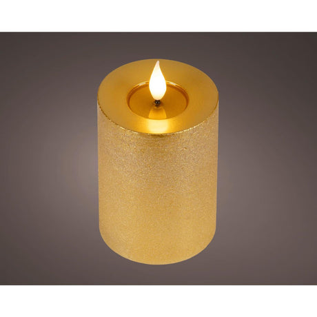 Lumineo realistische led kaars met wax pit en vlam effect ã˜7.5x13,5cm goud met 6uur timer werkt op batterij