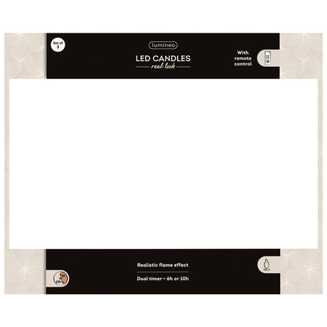 Lumineo 3-delig realistische led kaars met wax pit en vlam effect ã˜7.5 hoogte 9,5-13,5-20cm goud met timer werkt op afstandsbediening en batterij