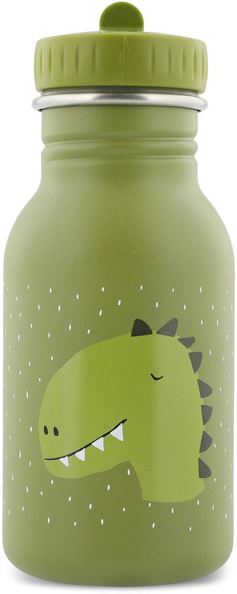 Trixie Trinkflasche - mr. Dino – Edelstahl-Wasserflasche für Kinder – 350 ml – auslaufsichere Flasche – grün