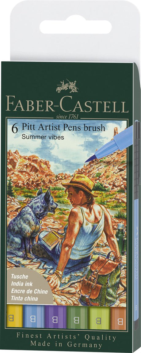 Faber-Castell Zeichenmarker Pitt Artist Pen 6-teiliges Federmäppchen, Strichstärke B – Sommer – FC-167178