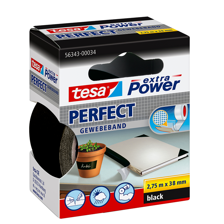 Tesa Textilband Perfect Extra Power Band 2,75x38 mm schwarz