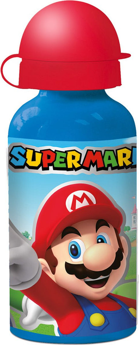 Stor Nintendo's Super Mario Aluminium-Trinkflasche – 400 ml – leicht – auslaufsicherer Schraubverschluss – Trinkflasche für Kinder – blau rot