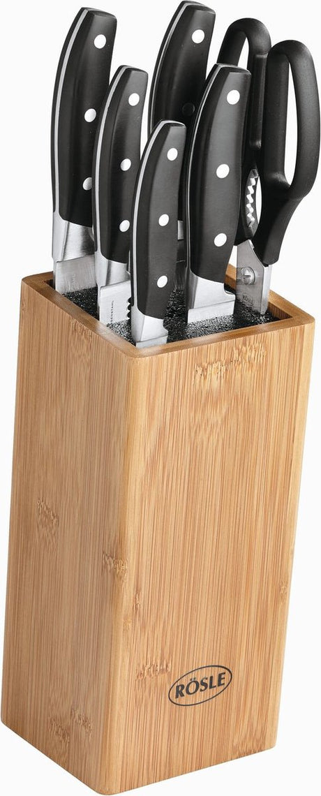 Rösle Messerblock, 5 Messer, 1 Schere, Bambus - | Küche