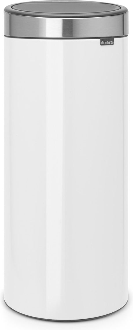 Brabantia Touch Bin Abfallbehälter – 30 Liter – weiß mattierter, fingerabdrucksicherer Deckel aus Stahl