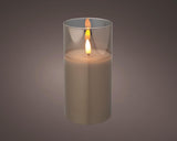 Lumineo led kaars in glas voor binnen met vlameffect en timer dia7,5x15cm rook grijs