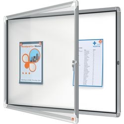 Nobo premium plus afsluitbare glazen buitenvitrine magnetisch voor 8xa4 formaat met zijslot - grijs wit