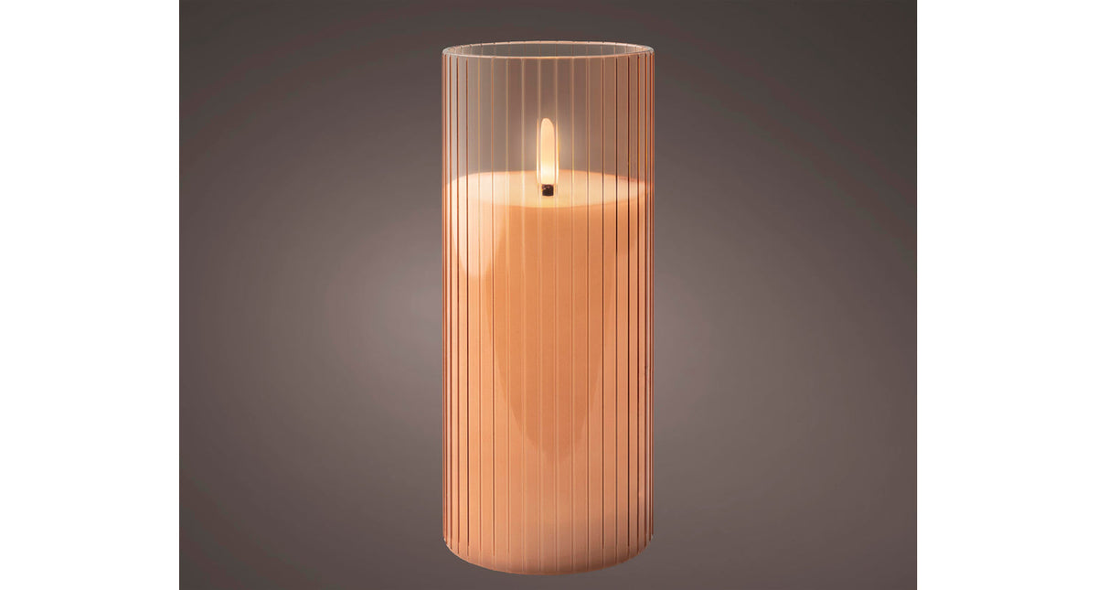 Led kaars glas bo binnen roze warm wit h17,5 d7,5cm