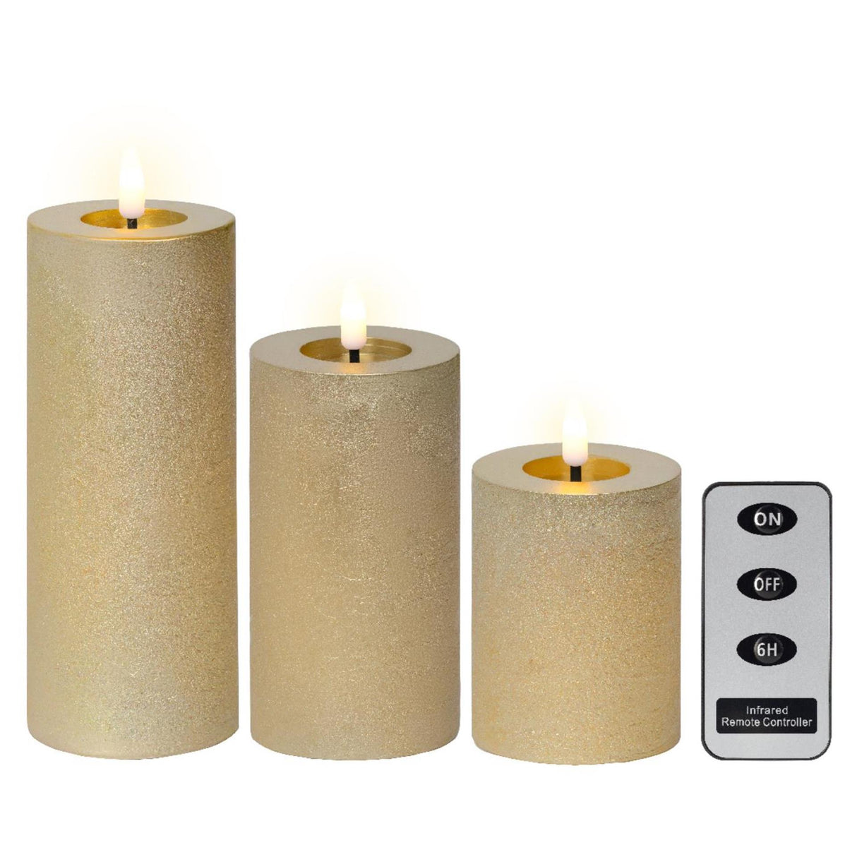 Lumineo LED-Kerzenset Wachs 3-teilig Gold
