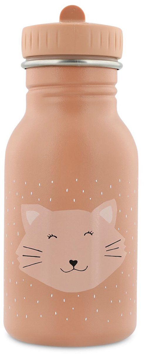 Trixie Trinkflasche - mrs. Katze – Edelstahl-Wasserflasche für Kinder – 350 ml – auslaufsichere Flasche – rosa – Katze