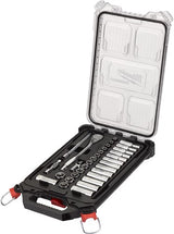 Milwaukee accessoires metrische 3 8 ratel + doppen set (32-delig) in packout compact slim organiser - 4932478813