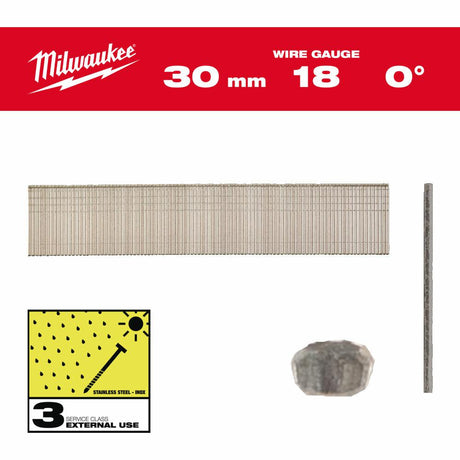 Milwaukee Zubehör Nägel Brad Edelstahl 18g 30mm sc3 | 5.000 Stück - 4932492560