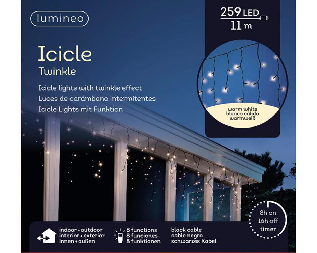 Lumineo LED-Beleuchtung Eiszapfen 11 Meter – 259LED warmweißes Funkeln