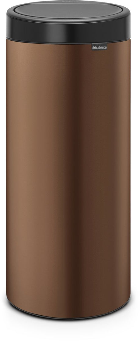 Brabantia Touch Bin Abfalleimer – 30 Liter – warm bronzefarbener, mattschwarzer Deckel
