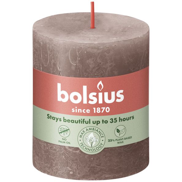Bolsius rustikale Stumpenkerze rustikal taupe ø68x80 mm 30 Stunden (4 Stück)