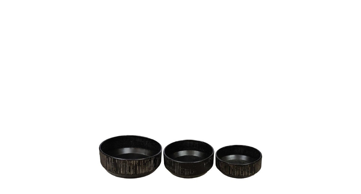 Planter metal ø38x14.5cm set van 3 black white-wash