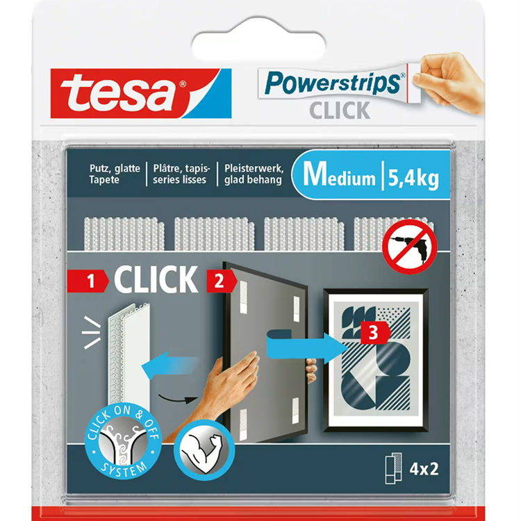 Tesa powerstrips click klittenband strips medium, wit