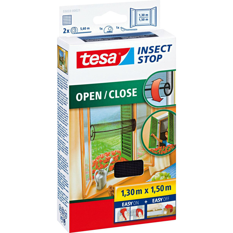 Tesa 1050480 – Insektenstopp-Premium-Fliegenvorhang zum Öffnen und Schließen, 1,3 m x 1,5 m | 1 Stk