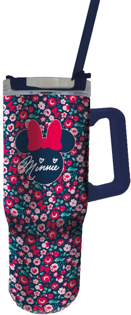 Stor Minnie Mouse XXL Rambler Mug aus Edelstahl – isolierter Trinkbecher 1l – mit Henkel und Strohhalm – doppelwandig – auslaufsicher – Disney