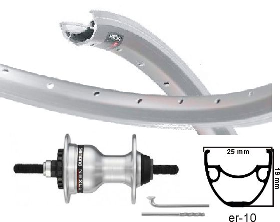 Kgs Vorderrad 28 Zoll (622) Mach-1 ER-10 Felge Silber Roller Brake Vollachse