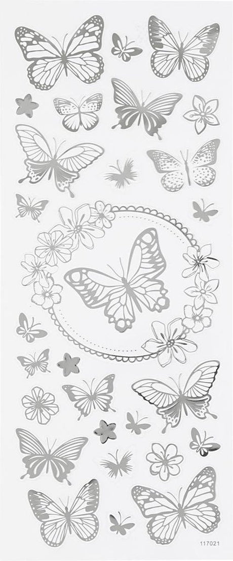 Creativ Company Aufkleber Silber Schmetterlinge, 1 Blatt
