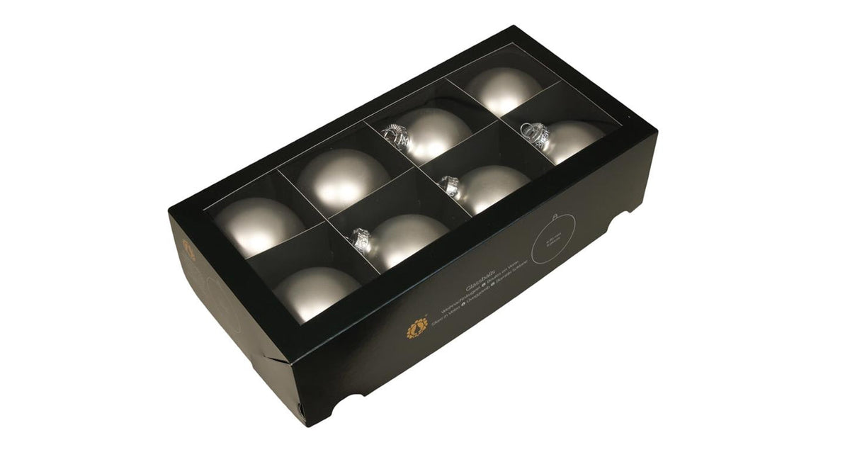 W b. 8 glassballs cap silver mat 80 mm