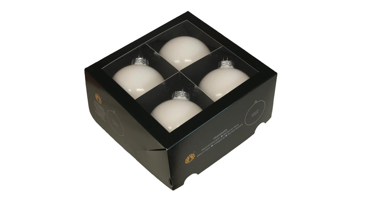 W b. 4 glassballs cap white opal 100 mm