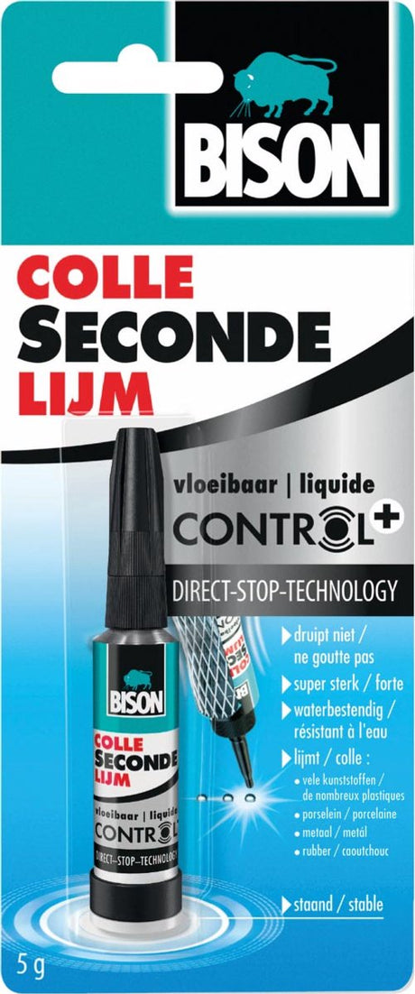 Bison Sekundenkleber Liquid Control 5 g, starker Sekundenkleber, Direktstopp-Technologie, spülmaschinenfest, wasserbeständig, für jede Reparatur im und um das Haus