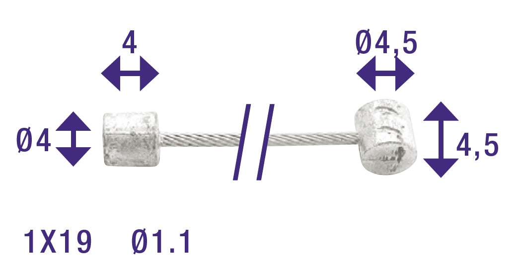 ELVEDEN SCHAKEL BINNenkabel 2250 mm verzinkt Ø1.1mm Huret N-Nipple und T-Nippel (auf der Karte)