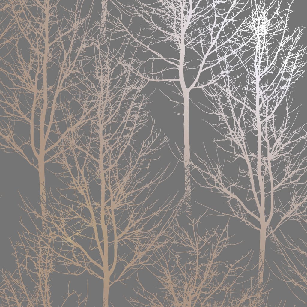 Niederländische Wandverkleidung Tapete Rhea Trees Grau und Roségolden