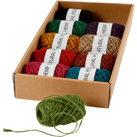 Creativ Company Naturhanf, Stärke 1-2 mm, verschiedene Farben, 10x30 m 1 Karton