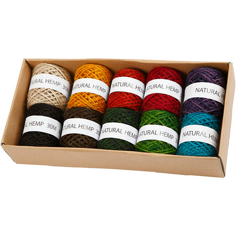 Creativ Company Naturhanf, Stärke 1-2 mm, verschiedene Farben, 10x30 m 1 Karton