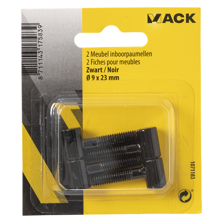 Mack 1071183 - 2 meubel inboorpaumellen zwart ø 9 x 23 mm | 5 stuks