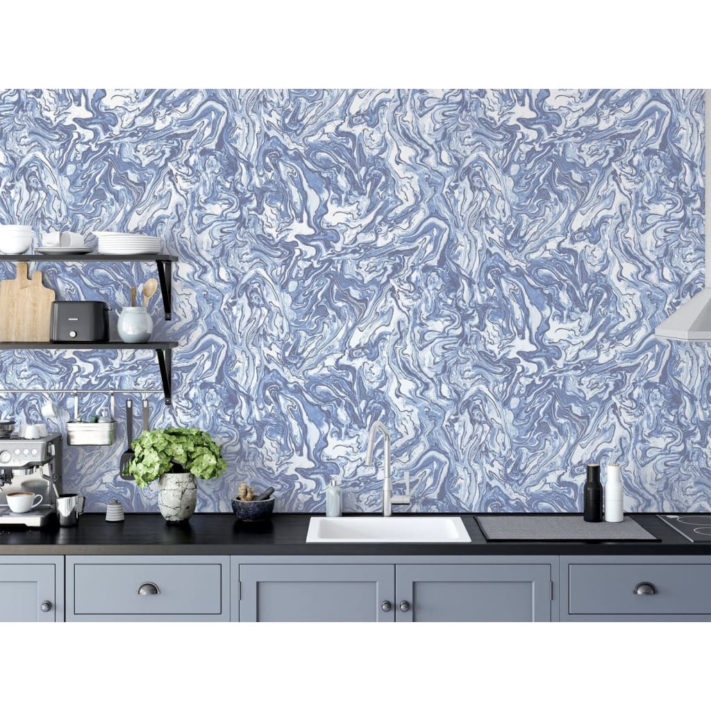 Niederländische Wandverkleidung Tapete Flüssige Marmor Blauw