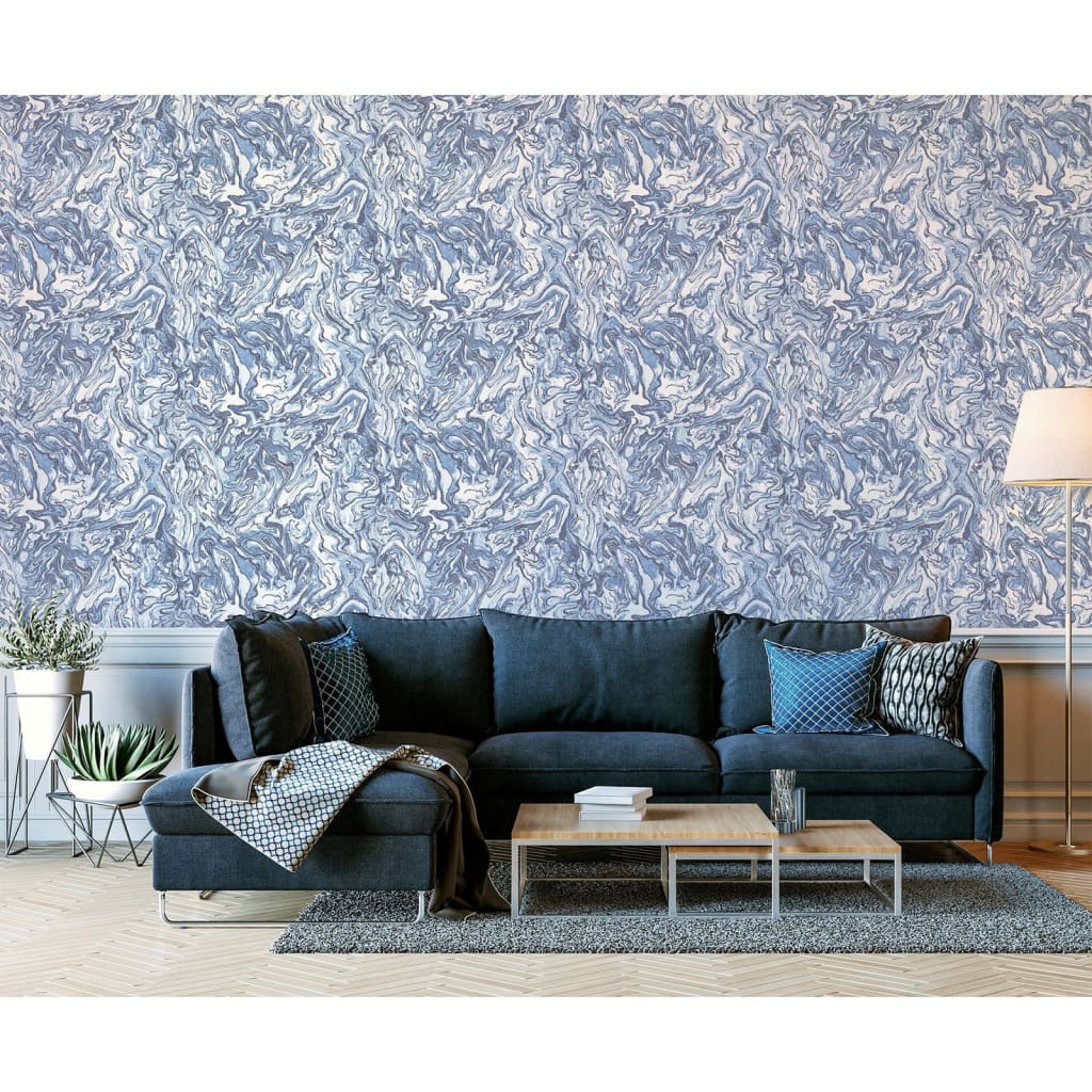 Hollandske Wallcoverings Dutch Wallcoverings Tapet Liquid Marble Blauw